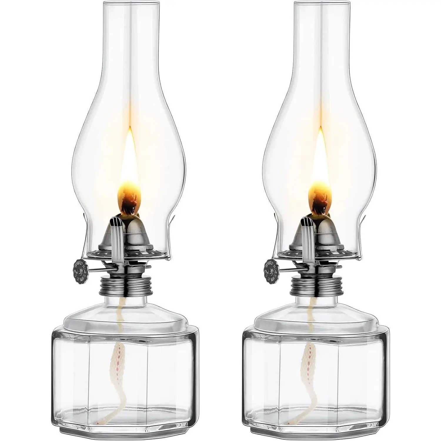 2 Pcs 13 Inch Classic Vintage Kerosene Oil Lamp, Indoor Decorative Hurricane Lantern with Adjustable Wick for Farmhouse Tabletop Decor, Clear Black