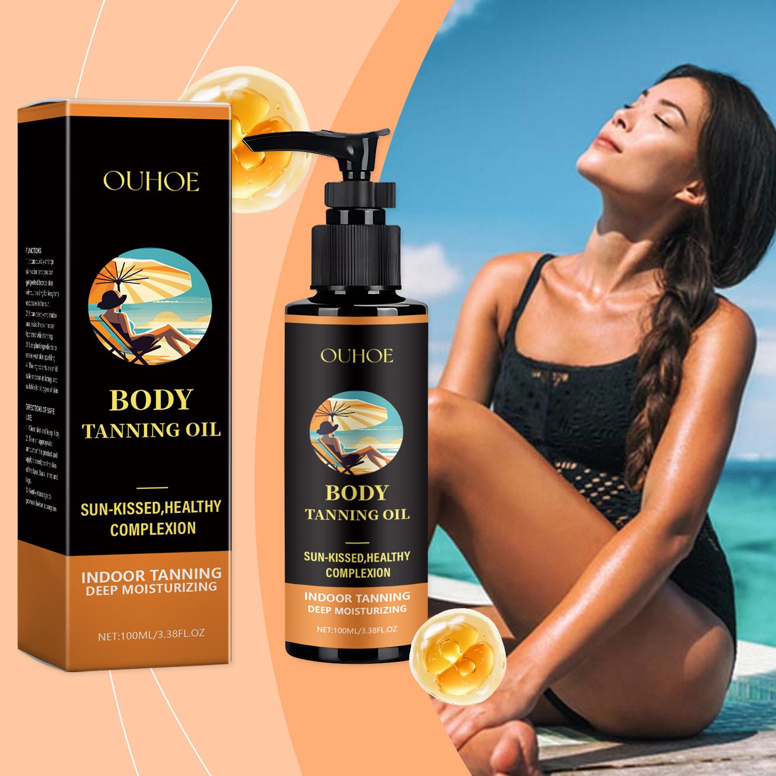 OUHOE Body Tanning Oil with Coffee Extract, Indoor Sunless Tanner for Streak-Free Natural Bronze, Moisturizing Hydrating Formula, Deep Tan No Sun Needed for All Skin Types