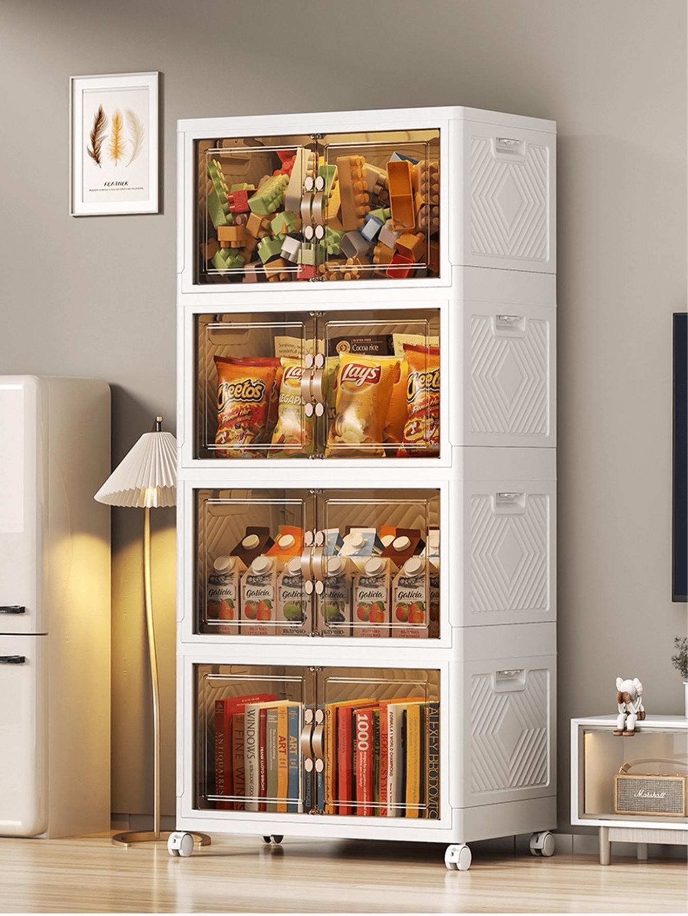 Foldable storage box, multi-layer storage box, stackable cube plastic storage box with lid and wheels, suitable for storage of toys, snacks, kitchen, under the bed, wardrobe, garage, etc.