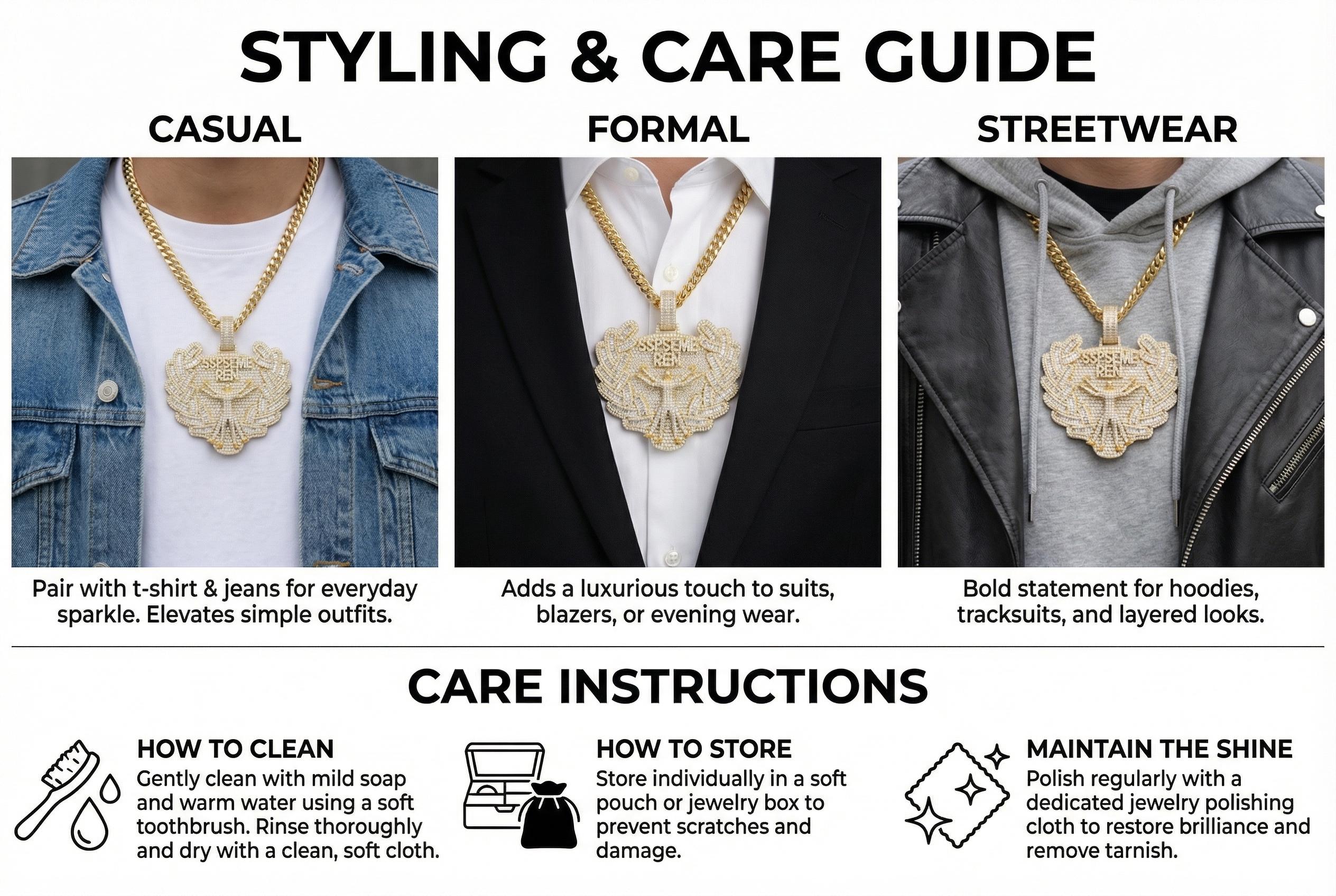 Diamond Pendant Necklace S925 Silver - 7CM Luxury Hip Hop Jewelry with Cuban Chain - Gold/Silver/Rose Gold - Men Women Street Style Bling Iced Out Pendant