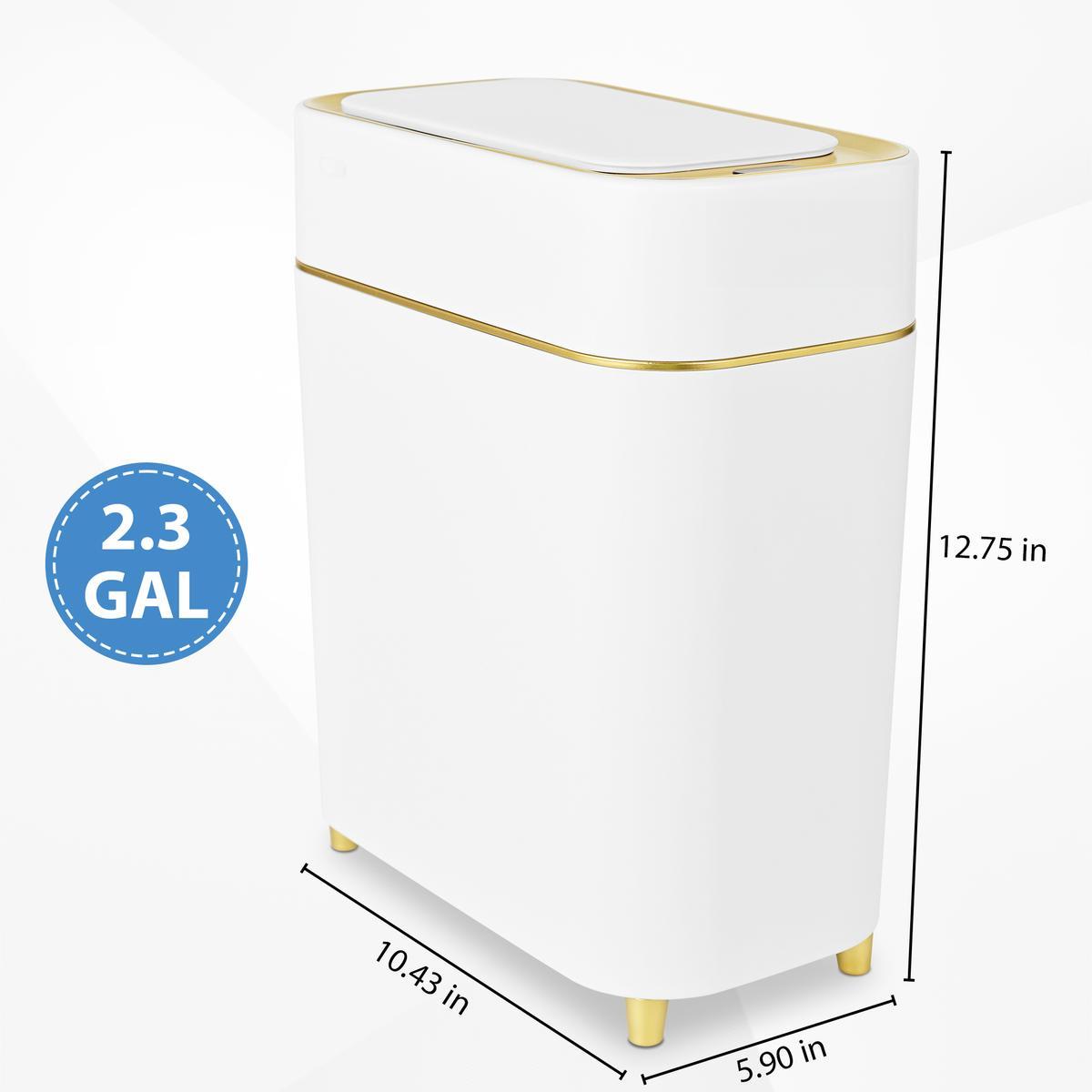 Auto-Sensor Trash Bin - Wave & Knee Induction Quick Voiceless Open Removable Liner Battery-Powered Motion Sensor Touchless Waterproof Durable Multipurpose Reusable Automatic Plastic White Gold