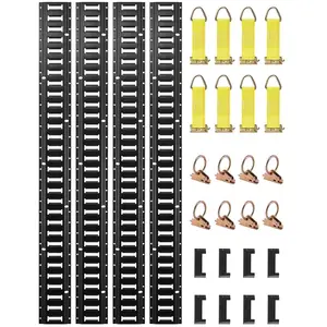 VEVOR E Track Tie-Down Rail Kit, 30PCS 5FT E-Tracks Set Includes 4 Steel Rails & 2 Single Slot & 8 O Rings & 8 Tie-Offs with D-Ring & 8 End Caps, Securing Accessories for Cargo, Motorcycles, and Bike