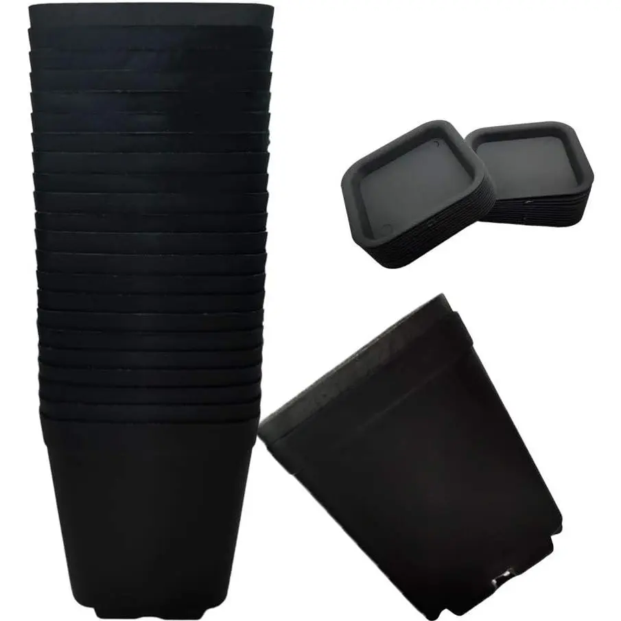 24 Pack 3 Inch Black  Pot Flower Pots Square Plastic  Pot Plastic Starter Pots with  Basket Indoor Outdoor for Your Room,Garden Office and Balcony Decor