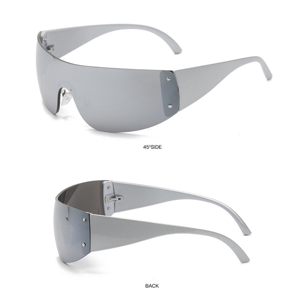 1pc Trendy Rimless Star Y2K Sunglasses for Women Men Punk One Piece Goggles Oversized Wrap Around Shades 2000's Eyewear UV400