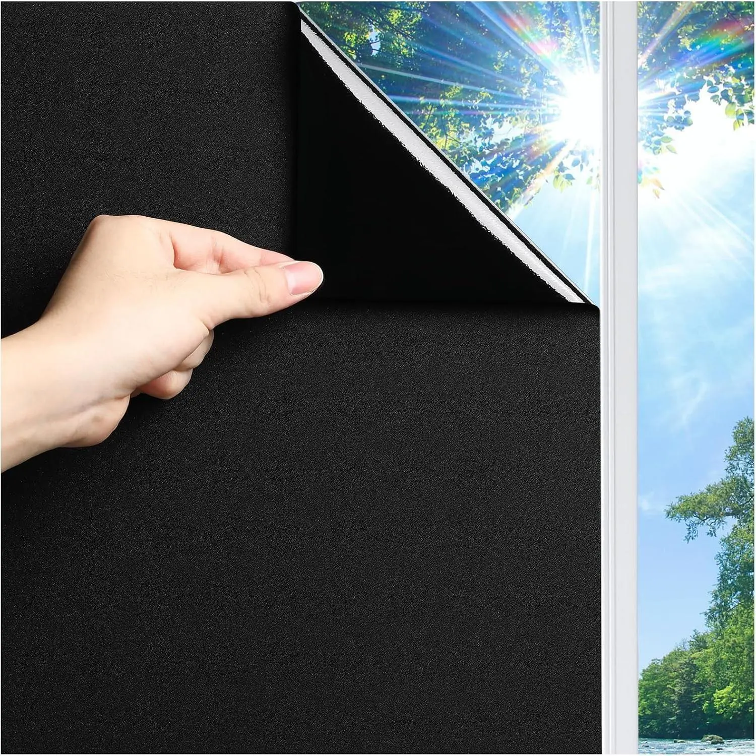Blackout Window Film Removable Window Tint for Home Privacy Black 17.5" x 78.7", Static Cling for Inside Dark Sunlight Blockers Darkening Light Blocking for Bedroom Home Theater Garage