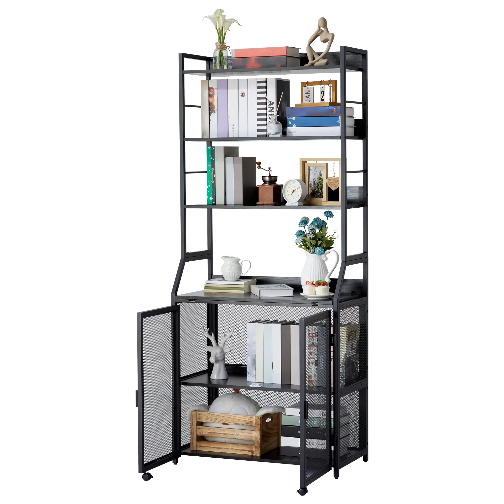 GARVEE 70" Tall Durable Industrial Bookshelf with Cabinet - Metal Bookcase, Assembly Required, Space-Saving, Stable, Efficient Storage for Home Office & Living Room