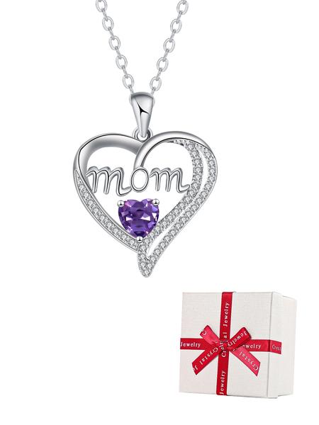 Apple Shape Rose Jewelry Gift Box With Love Heart Mom Pendant Necklace, Anniversary Birthday Jewelry First Mom Gifts for Women Wife, Mother's Day Jewelry Gift for Mom Heart Design Necklace