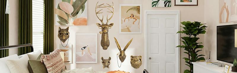 Animal Heads Wall Decor, Faux Deer Head Mount, Animal Sculptures Wall Decor, Resin Animal Head Wall Hanging Decoration for Living Room Bedroom Kitchen Gift,Fox Ornaments Hangable