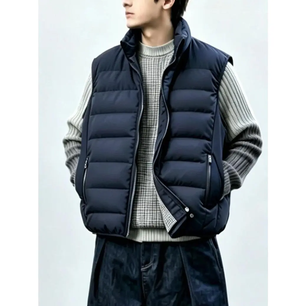 Men's Fitted Quilted Puffer Vest Windproof Stand Collar, Sleeveless Waistcoat with Zippered Pockets for Autumn Winter Outdoor Sports Menswear Layer