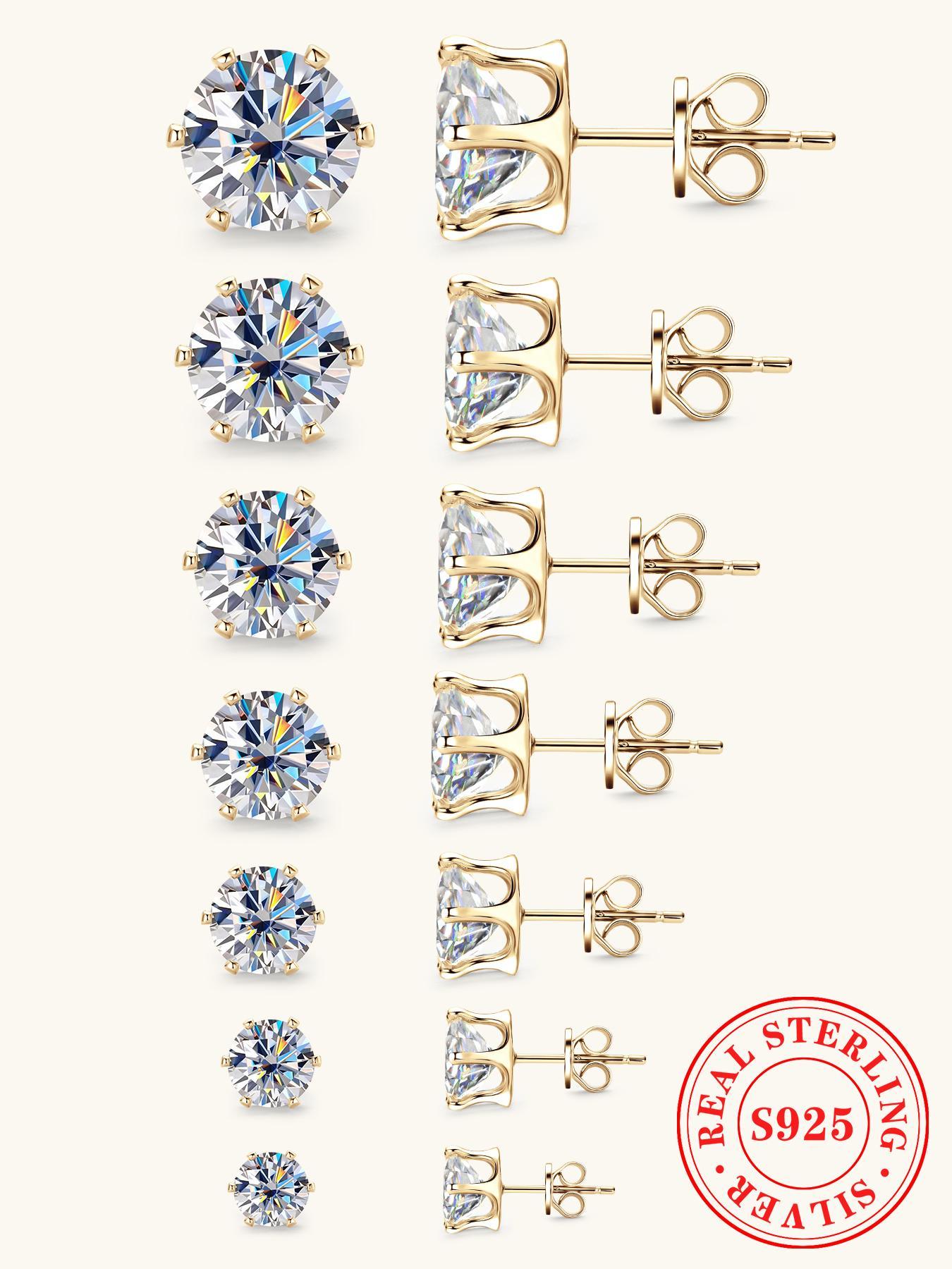 S925 Sterling Silver Synthetic Moissanite Earrings, Elegant Stud Earrings for Women & Girls, Trendy All-match & Exquisite Jewelry for Birthday Gift, Pretty Studs, High Quality Earrings