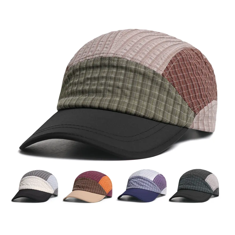 Unisex 5-Panel Plaid Checkered Baseball Cap - Lightweight, Quick-Dry, Waterproof Sun Hat for Summer Streetwear, Available in Purple, Army Green, Beige, Black