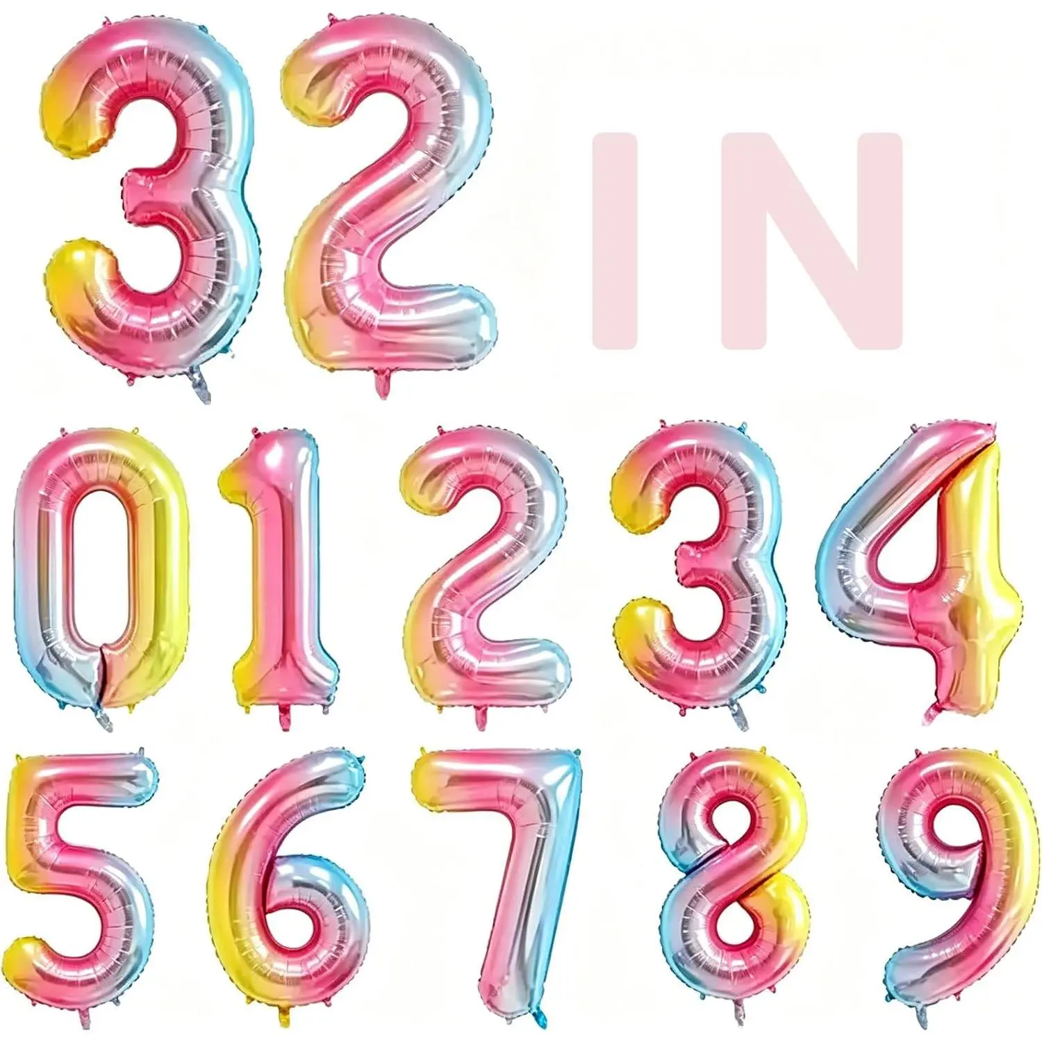 10 Pcs Number Balloons 32 Inch Rainbow 0-9 Number Mylar Foil Balloons Rainbow Custom Digital Balloons for Birthday Party Engagement Graduations Anniversary Shower Decor Party Supplies