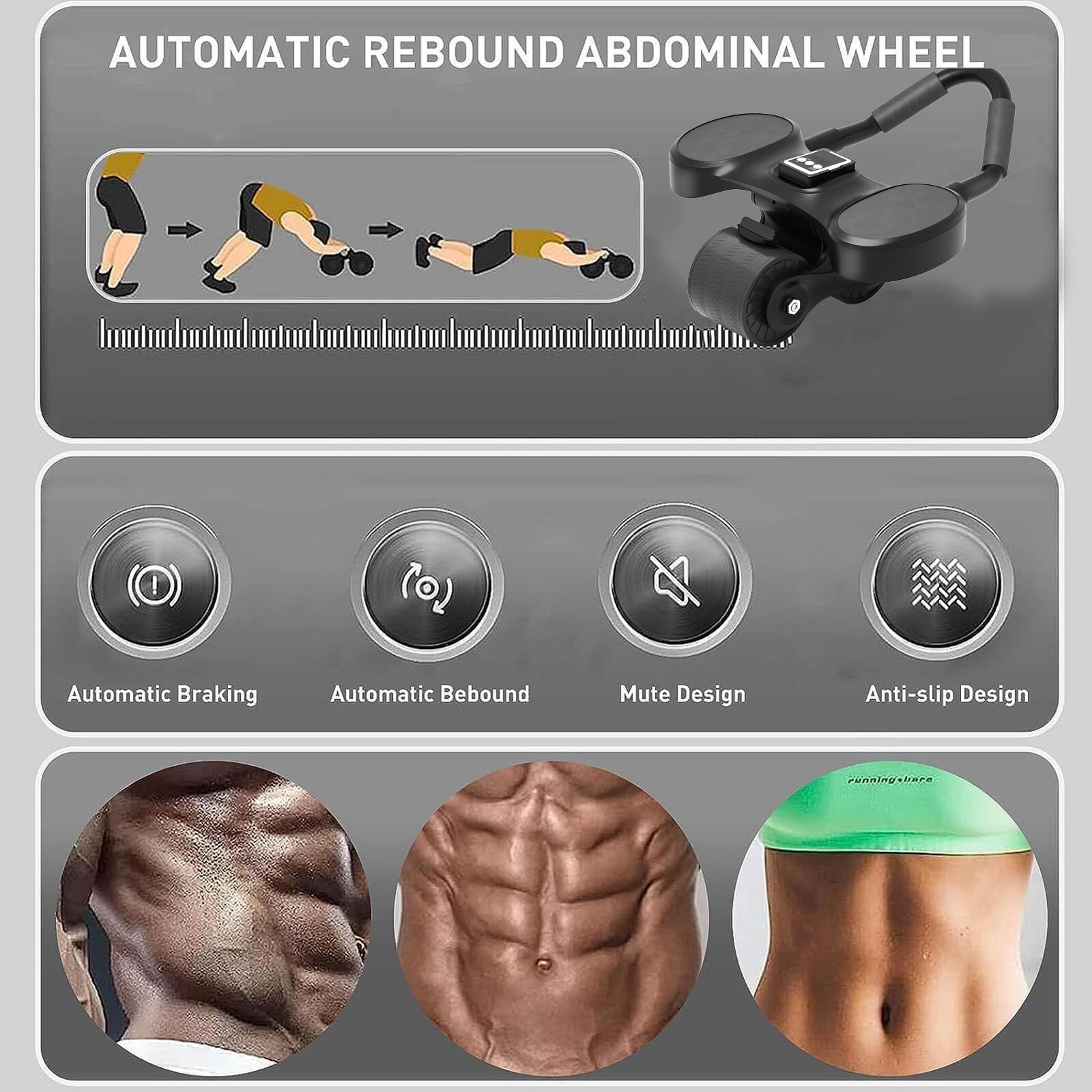 Complete Automatic Rebound Ab Roller Kit | with Timer, Elbow Support & Knee Mat | Core & Abs Training Equipment for Women & Men