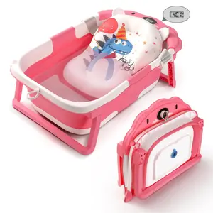Baby Bathtub,Collapsible Baby Bath Tub with Thermometer & Soft Floating Cushion,Portable Travel Baby Bathtubs  Newborns to Toddlers 0-36 Months(Bear Pink)