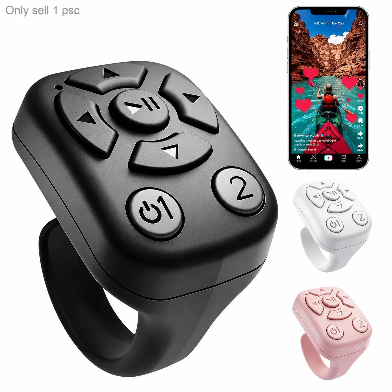 TikTok Scrolling Ring, Wireless Remote Control for Phone Video Scrolling, Page Turner for iPhone Android, Camera Shutter for Selfies, Short Videos, Music and E-Books