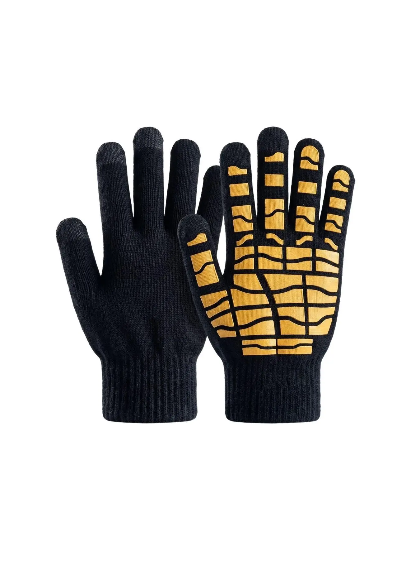 Winter Knitted Touchscreen Gloves With Yellow Silicone Anti-Slip Palm, Warm Texting Driving Outdoor Gloves, Practical Fall Winter Back-to-School Supply for University Students