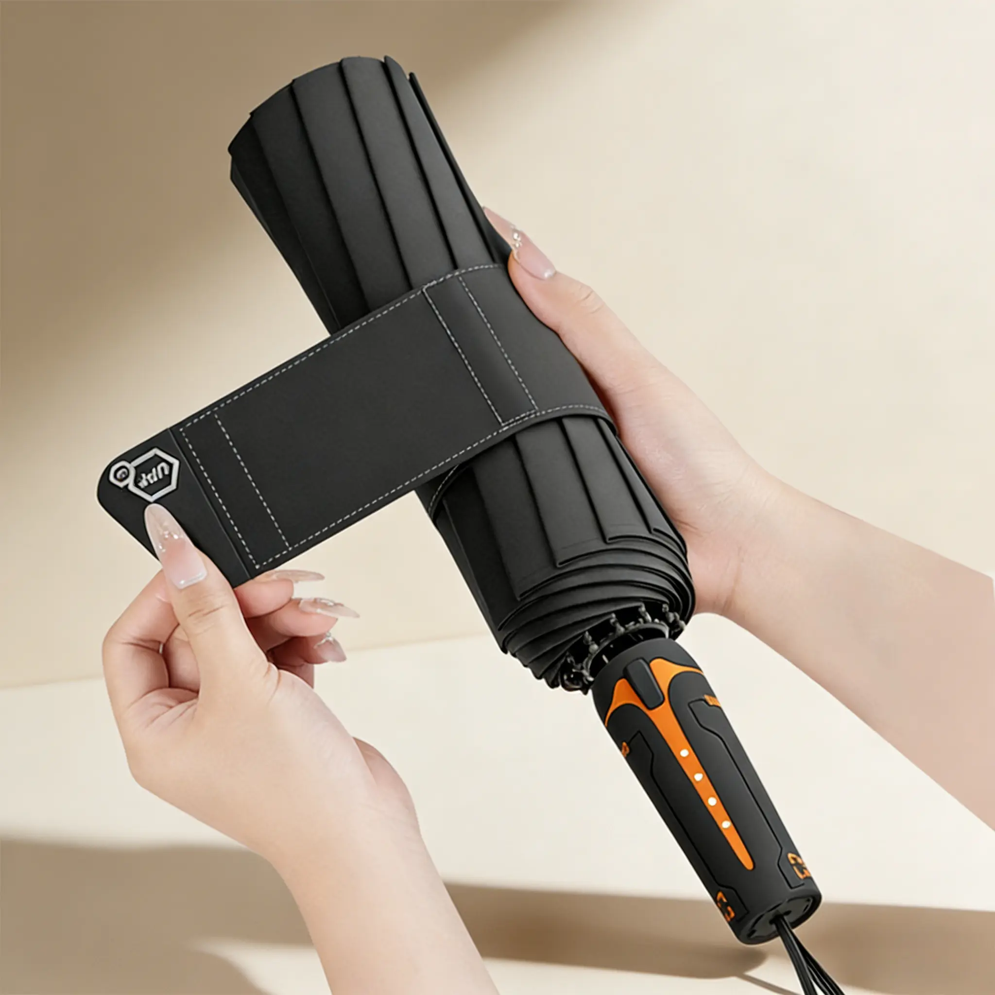 Unisex Windproof Automatic Folding Umbrella - 10K Strong Large Luxury Travel Umbrella for Rain Protection & Sunshade