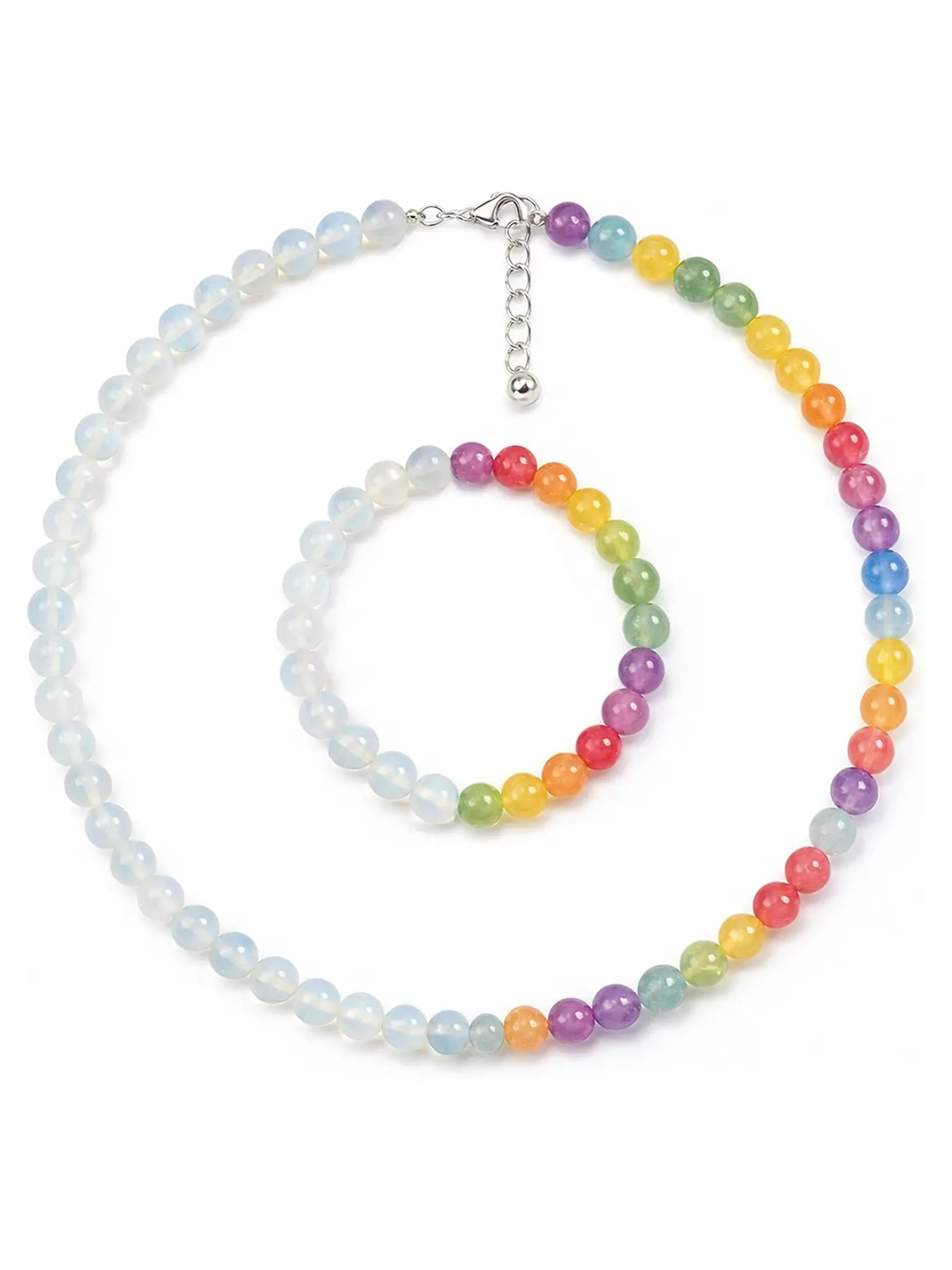 UV Reactive Rainbow Beaded Necklace, Color-Changing Mood Jewelry Set, Summer Beach Vacation Gift for Women, Dopamine Necklace & Earrings