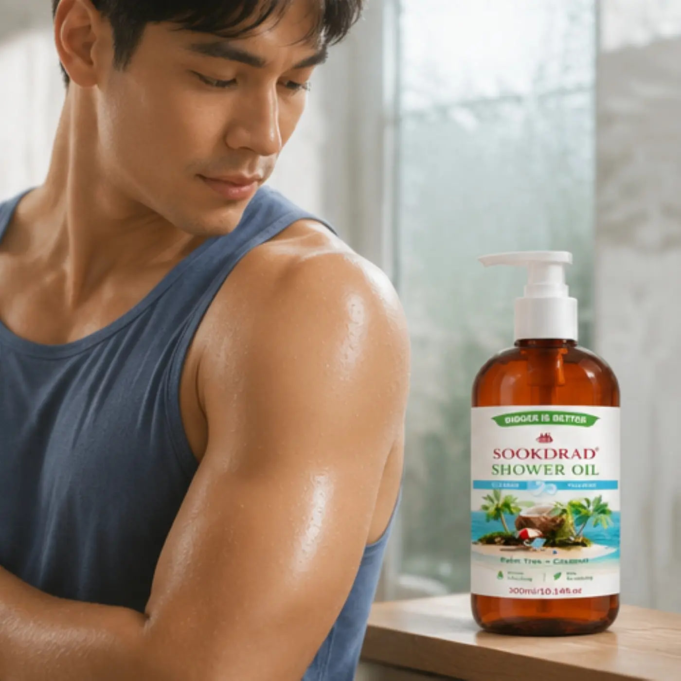 Shower Oil, Palm Tree, Coconut, Cleanse, Nourish, Gentle Cleansing, Skin Nourishing, 10.14fl.oz, 300ml