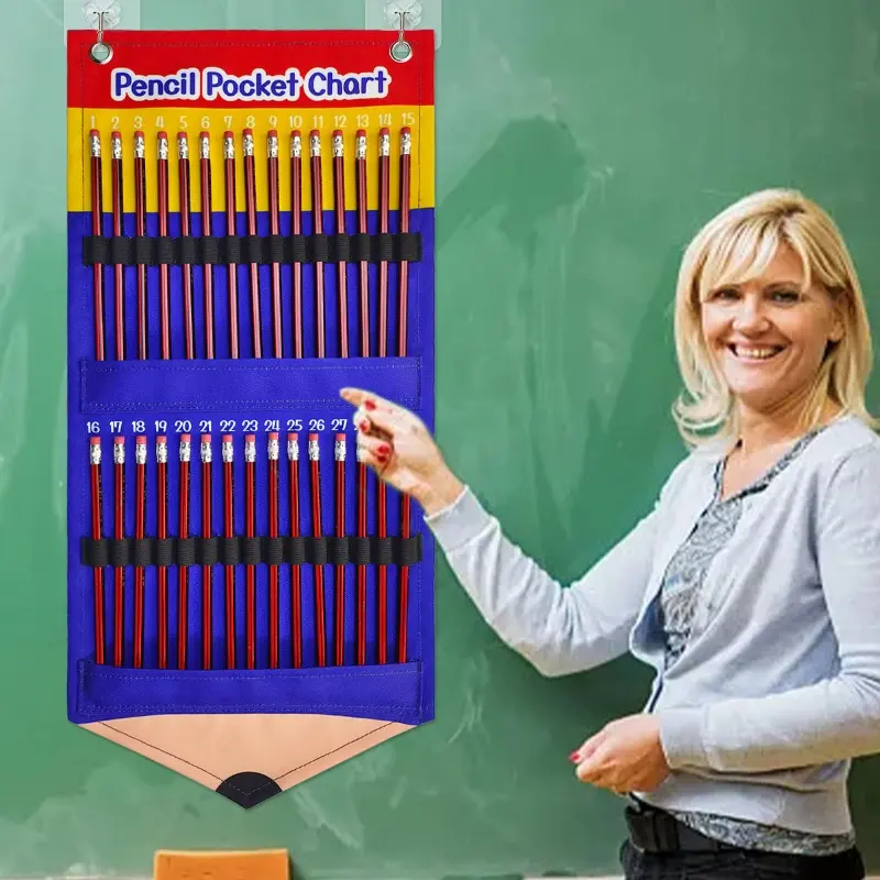 Wall-Mounted Pencil Pocket Chart, Pencil Storage Organizer, Stationery Organizer, Wall-Mounted Hanging Pouch for Students, Color-Coded Numbered Pockets for Easy Sorting