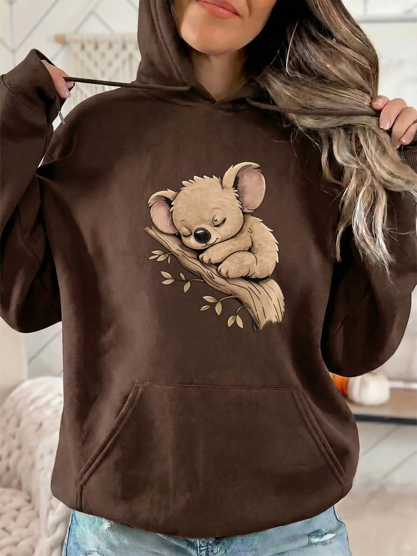 Women's Fashion Hooded Sweatshirt, Cute Sloth Print, Drawstring Kangaroo Pocket, Fall Winter Casual Sports Top, Perfect for Parties