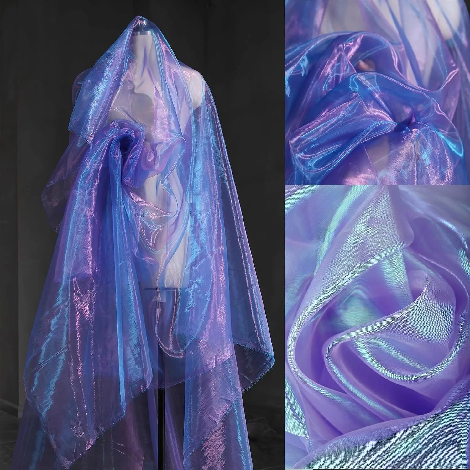 3.3 Yards Magic Purple Organza Fabric with Holographic Iridescent Effect, 59 Inch Wide, Perfect for Halloween, Weddings, DIY Projects, Dress Costumes, Photography & Venue DecorationGift