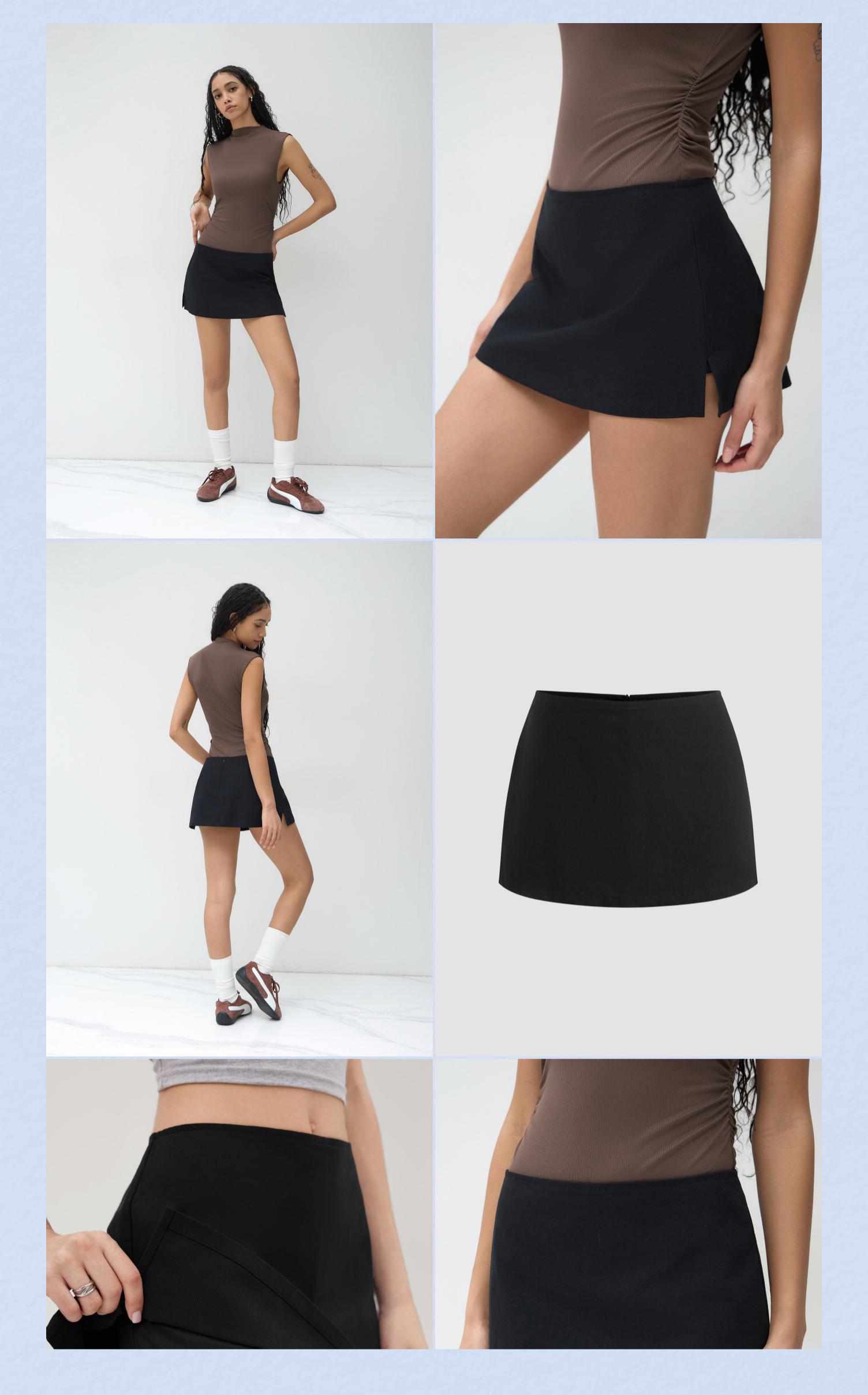 Cider Low Rise Split Mini Skort For Daily Casual Wear, Fitted Bodycon Skirt with Built-in Shorts SpringStatements