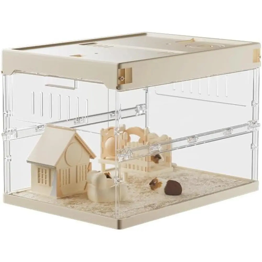 Hamster Cage Starter Kits, 6 in 1 Guinea Pig Cage with Hideout, Platform,Wheel,Water Bottle,Bowl Accessories, Pet Rat Cage for Chinchillas, Hedgehog, Syrian, Gerbil-Chew Proof Acrylic