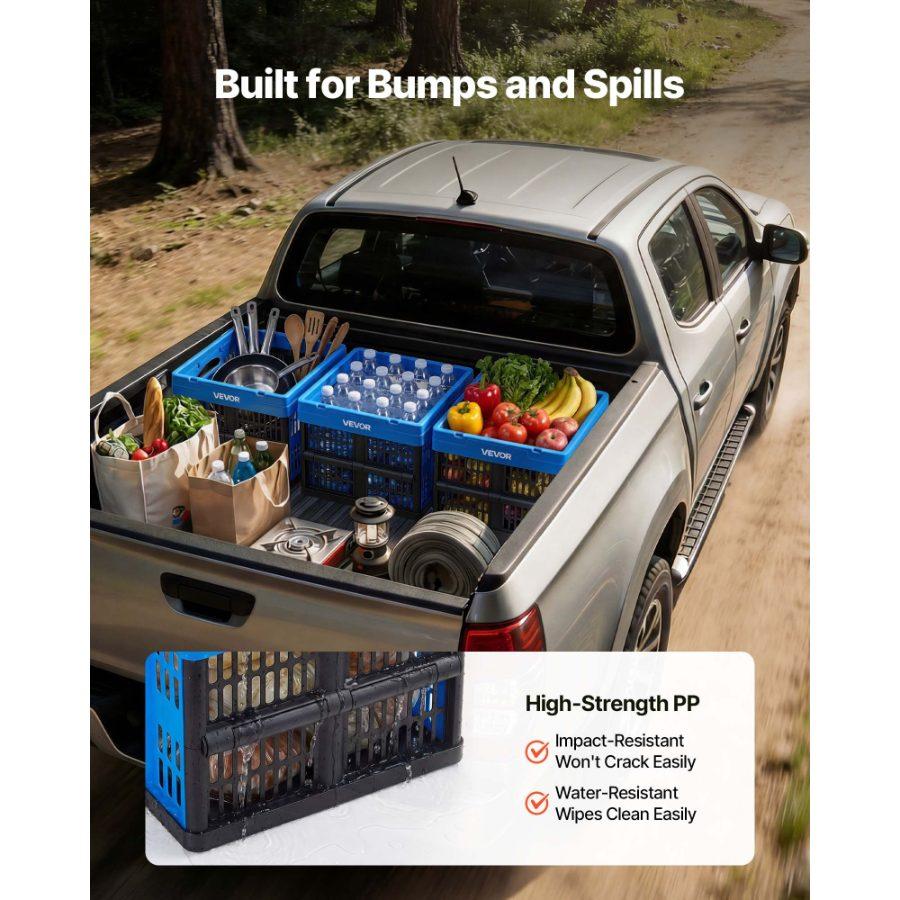 VEVOR Plastic Collapsible Storage Bins, 25L 3 Packs, Stackable Folding Storage Crates with Handles, Holds 22 lbs Per Bin, Foldable Heavy Duty Containers, Space-Saving Baskets, for Home Organizing