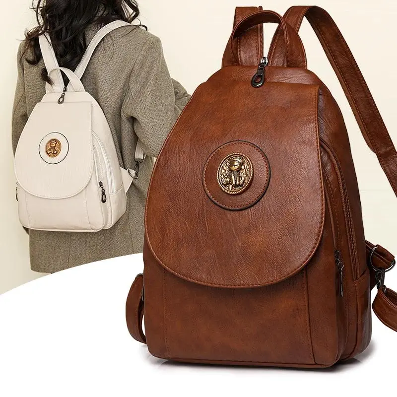 Soft leather backpack for women 2025 new fashionable small backpack chest bag retro casual multi-purpose single shoulder bag tra