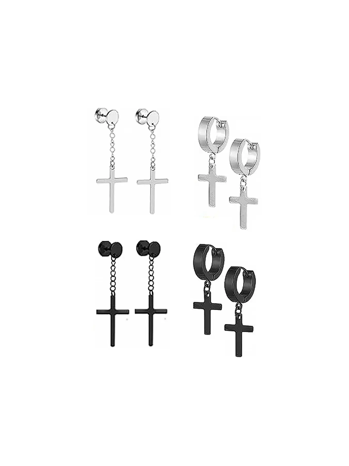4 Pairs Dumbbell Cross Hoop Earrings, Stainless Steel Punk Style, Unisex Fashion Jewelry, Trendy Streetwear Accessories