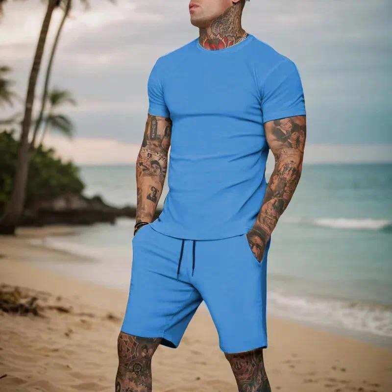 2025 Fashionable and casual summer outdoor sports suit men's breathable T-shirt shorts casual and fashionable two-piece set