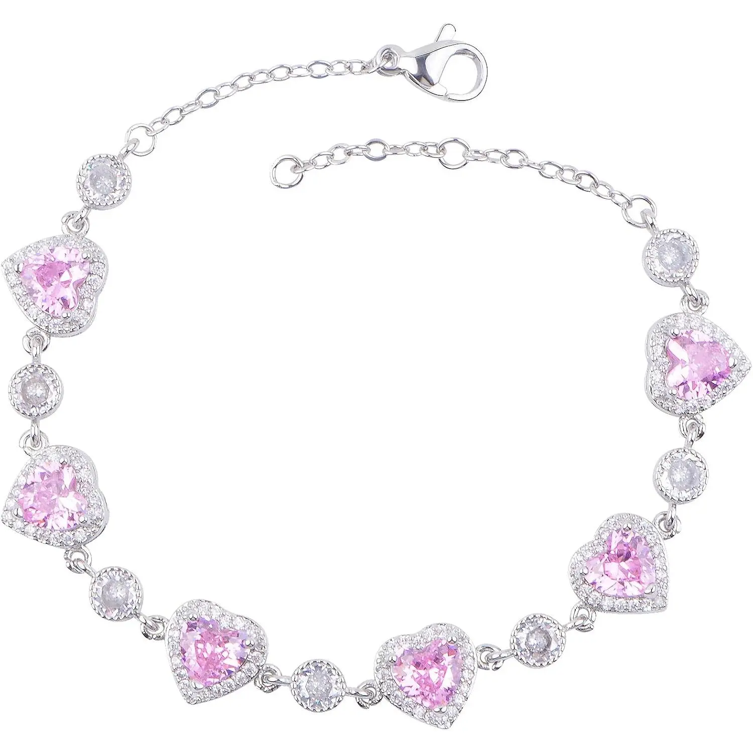 1 count Love Heart Cherry Flower  Cubic Zirconia Bracelet Heart-shaped Bridal Wedding Bracelet Links   for Brides Bridesmaids Women Party Prom