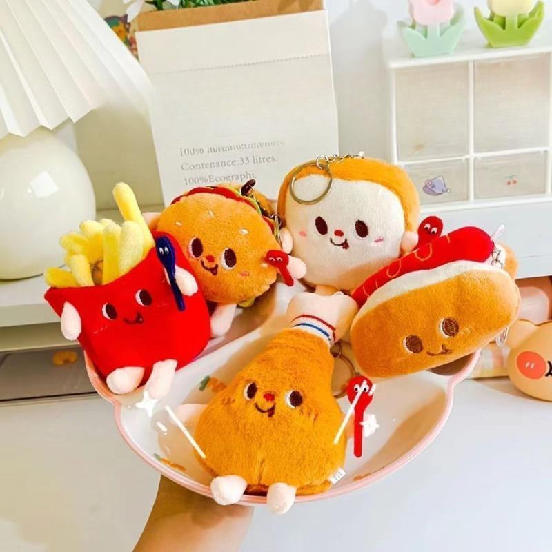 Cute Food Plush Keychain Stuffed Hanging Toy Burger Fries Hot Dog Chicken Leg Doll Fast Food Collection Gift for Children