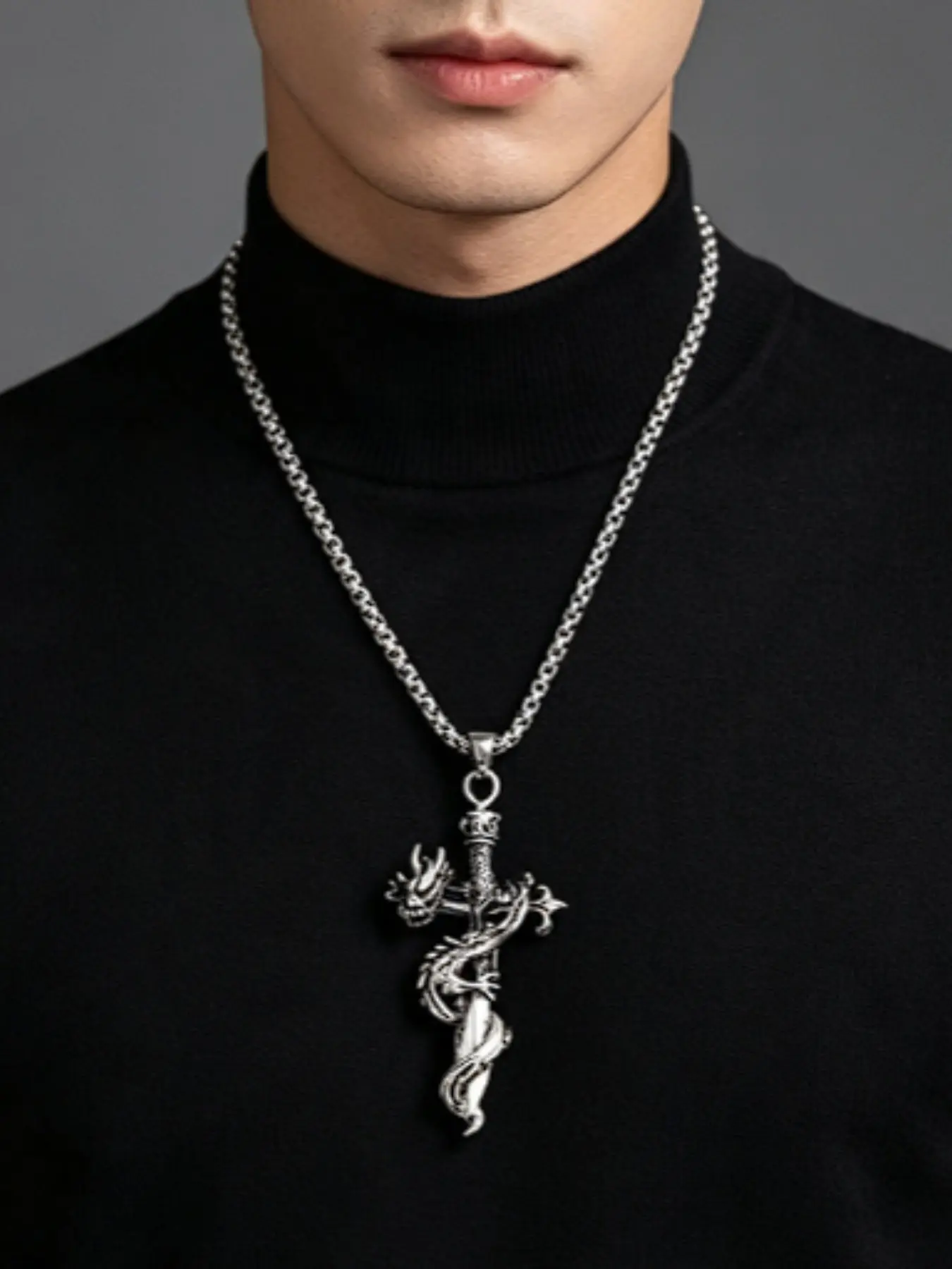 5pcs 3pcs 1pc Dragon Pattern Wrap Cross Necklace, Retro Trendy Accessories, Bold Design Jewelry, Perfect for Fashionistas
