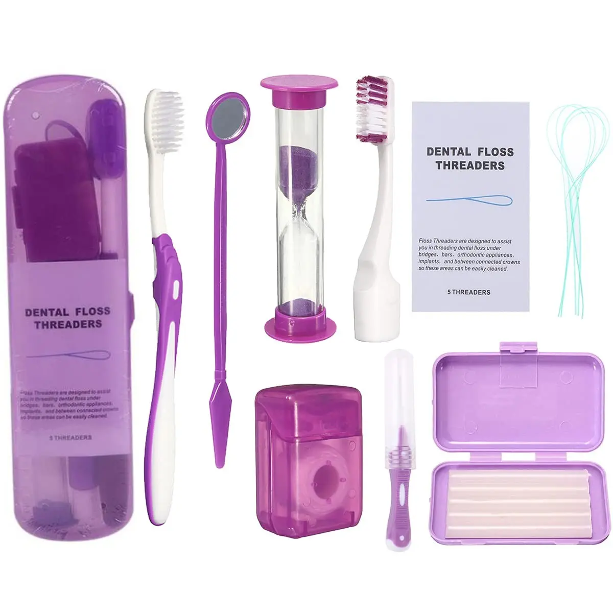 Portable Braces Cleaning Kit for Teeth - Orthodontic Toothbrush Kit with Interdental Brush, Dental Wax, Dental Floss & Toothbrush Box, Oral Care Dental Travel Kit (Purple B)Gift
