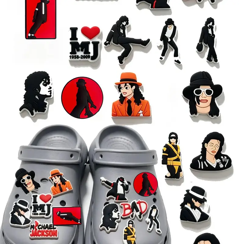 16pcs Michael Jackson Shoes Decoration Accessories Set,Fun DIY Decorative Shoe Clips,Michael Jackson Unique dance moves Clogs Decorations,Unique Fashion Gift For Fans,Suitable For Casual Clogs,Slide Clogs,Garden Clogs.