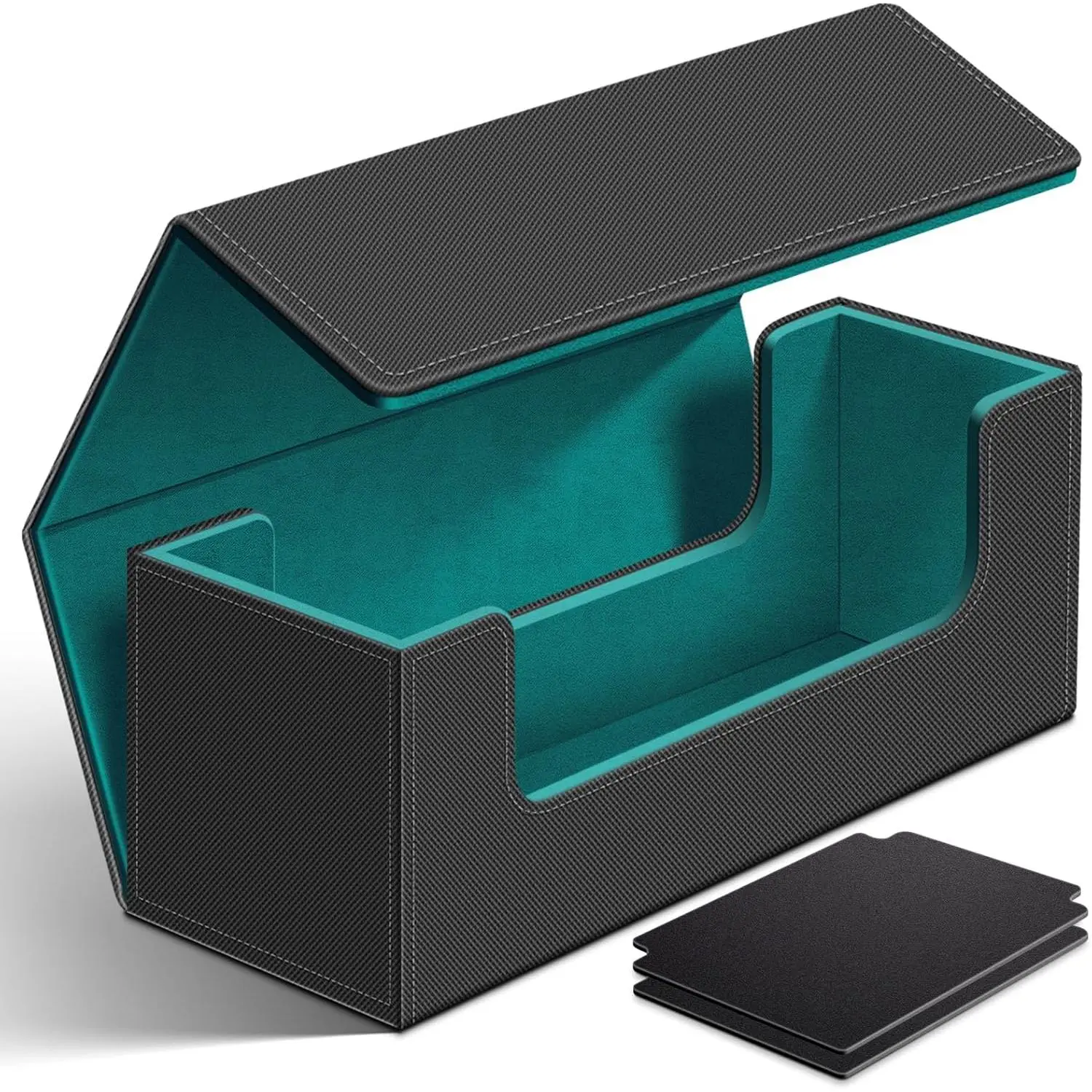 600 Card Deck Case for Trading Cards, Leather Magnetic Closure Commander Storage Box Fit for Sports Cards, Game Card Standard Cards (Cyan)