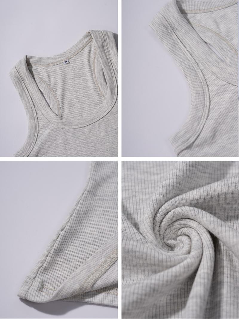 Women's Casual Slim-Fit Plain Tank Top, Summer Lightweight Fabric Ribbed Knit Vest, Versatile Layering Piece