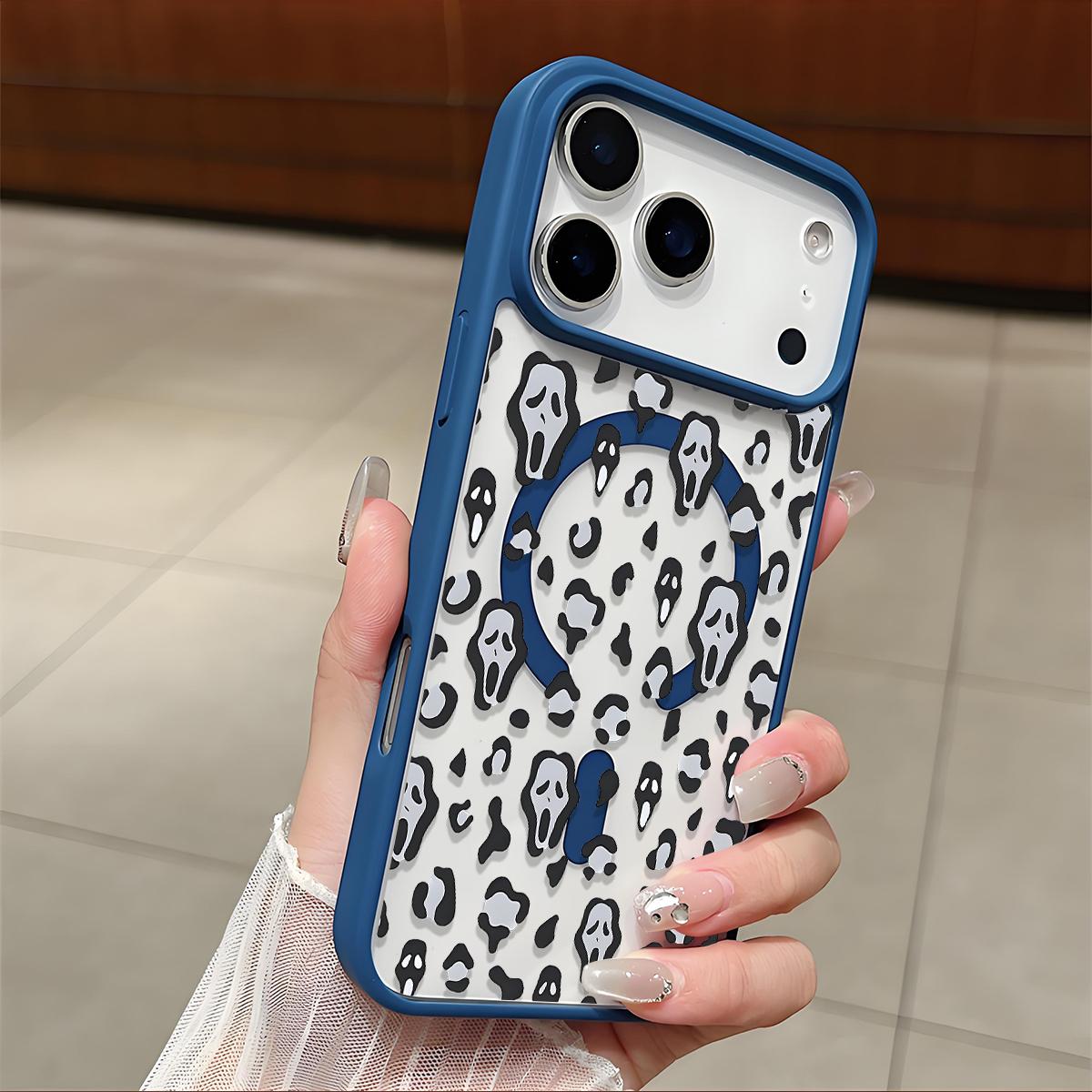 Scream Mask Clear Magnetic Phone Case , Support MagSafe Silicone Bumper Protective Cover For iPhone X 11 12 13 14 15 16 17 Pro Max Plus Air Girl Spooky Faces And Wild Patterns