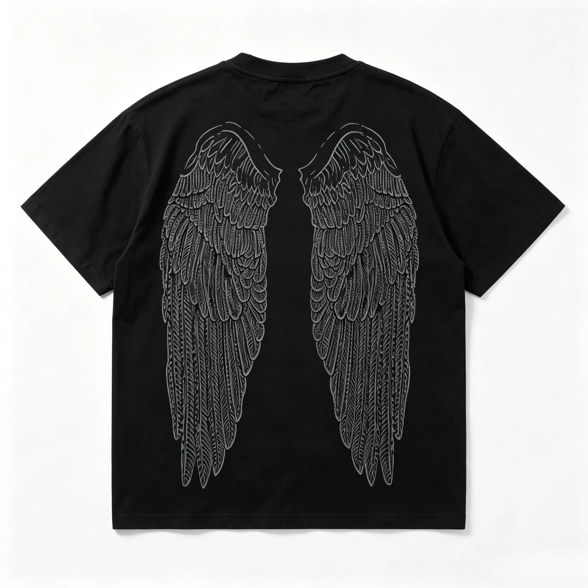 Menswear Vintage Angel Wings Graphic Oversized Soft Cotton Short-Sleeve T-Shirt - Comfort Casual Tops, Cute Back Print Tee, Perfect Valentine/Birthday Gift For Him Her