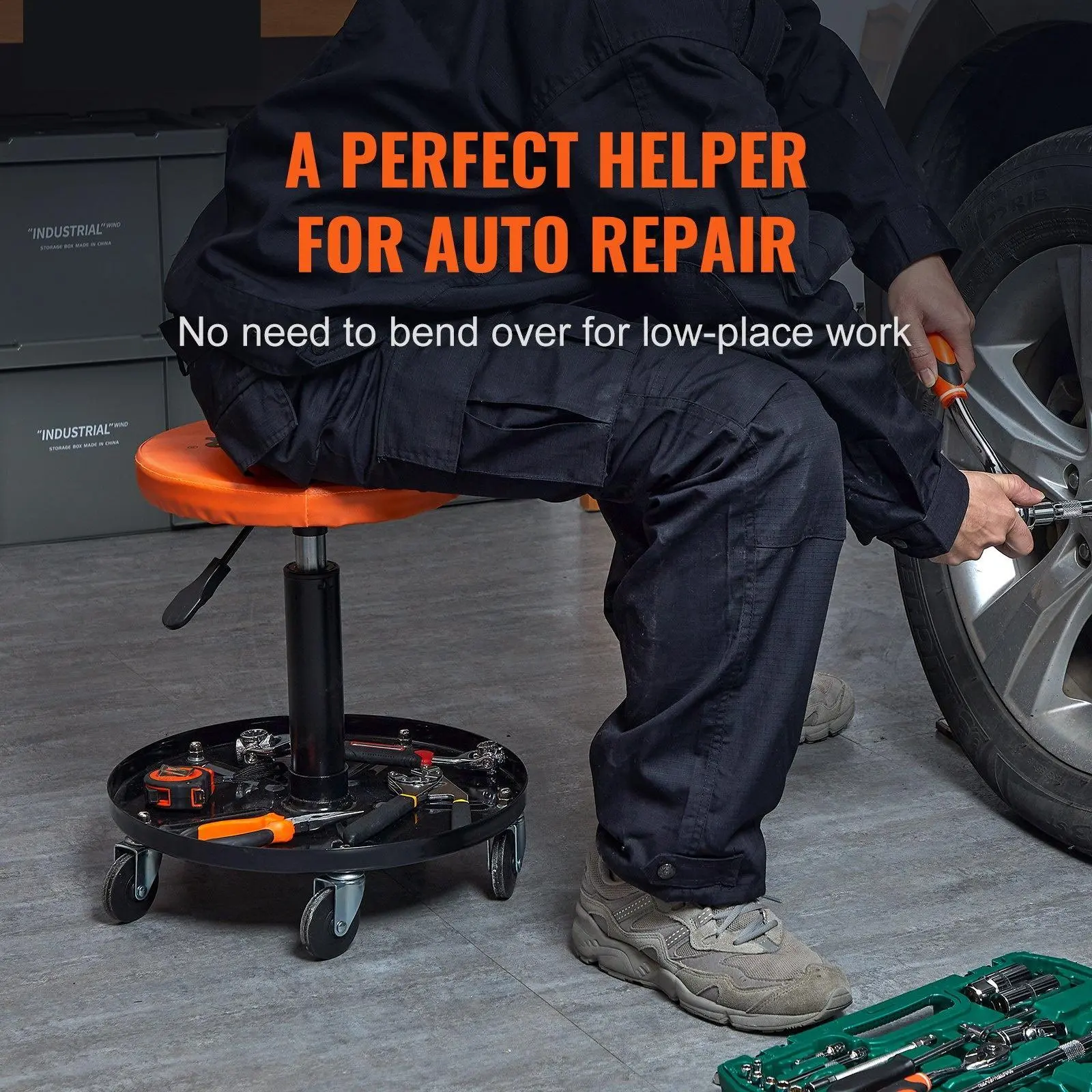 Mechanics Rolling Creeper Seat Stool with Tool Tray: Adjustable & Fixed Versions, Perfect for Shop & Garage Use, Supports Up to 250 LBS