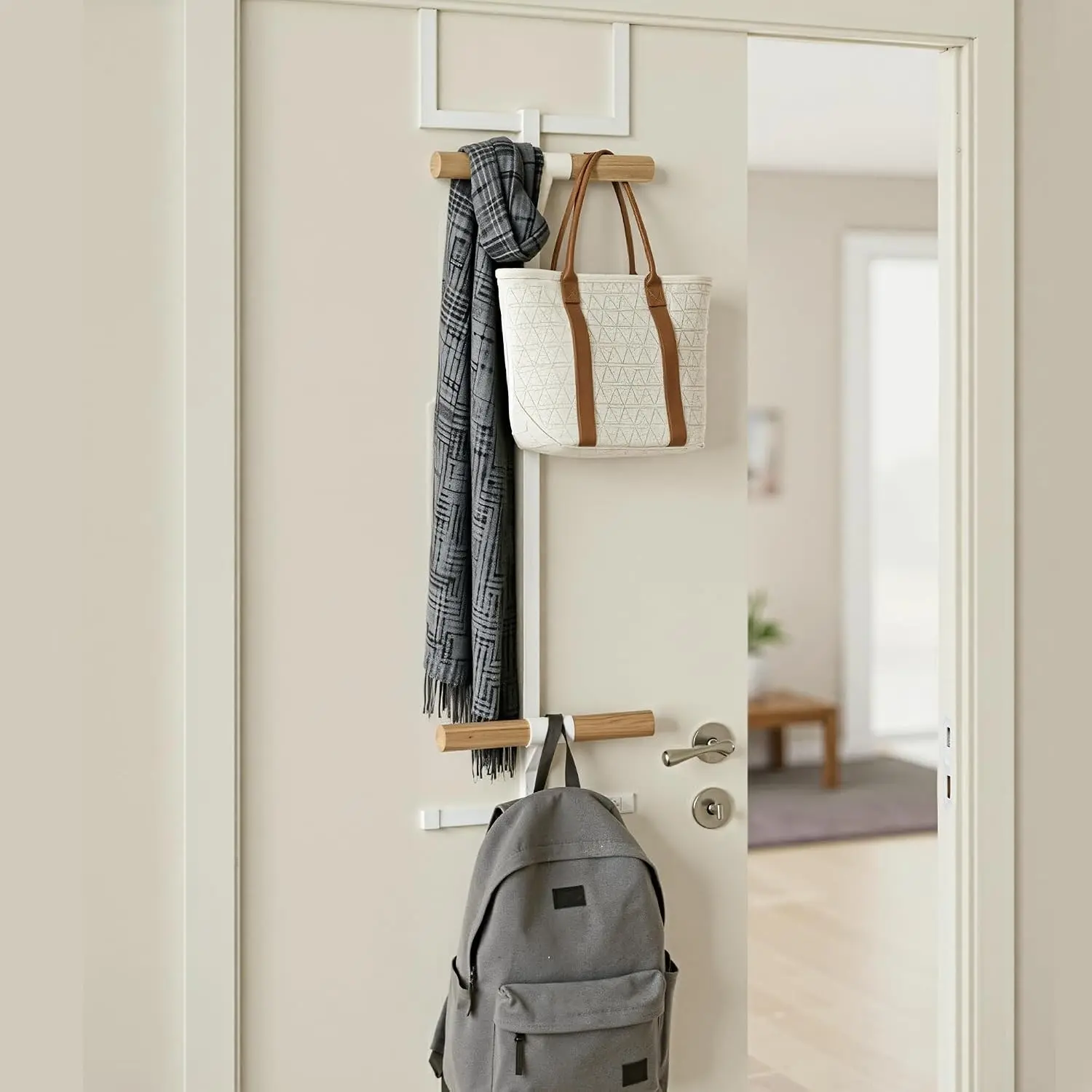 Over the Door Backpack Hanger, 2-Tier Metal Backpack Holder Storage Rack, Easy Install Bookbag Storage Organizer Hook for Closet Bedroom Entryway