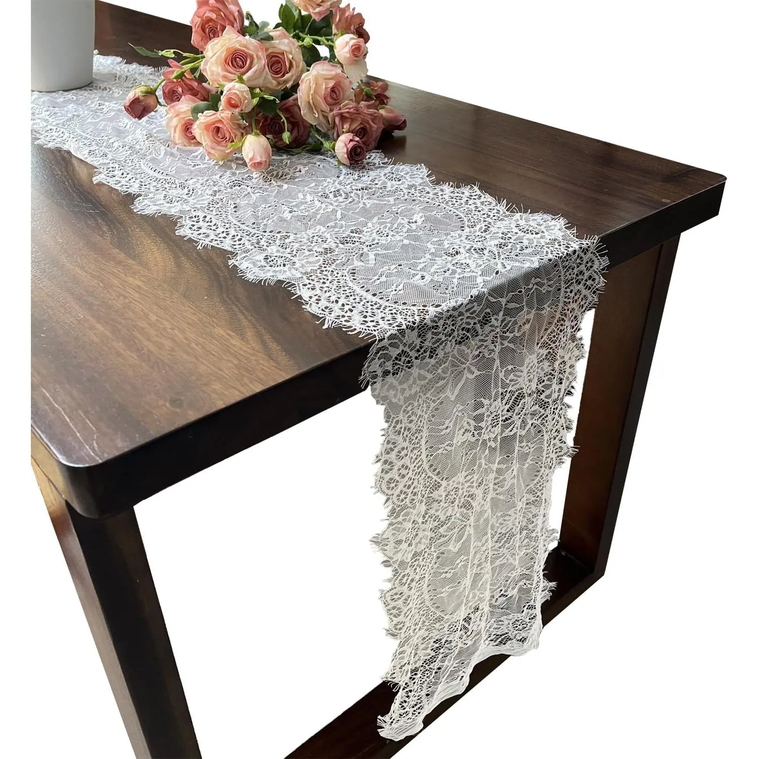 1 Pcs White Lace Table Runner 14 x 120 Inch Vintage Rustic Table Runner for Wedding Bridal Shower Shower Party Decorations Embroidered Boho Lace Table Cloth Runners