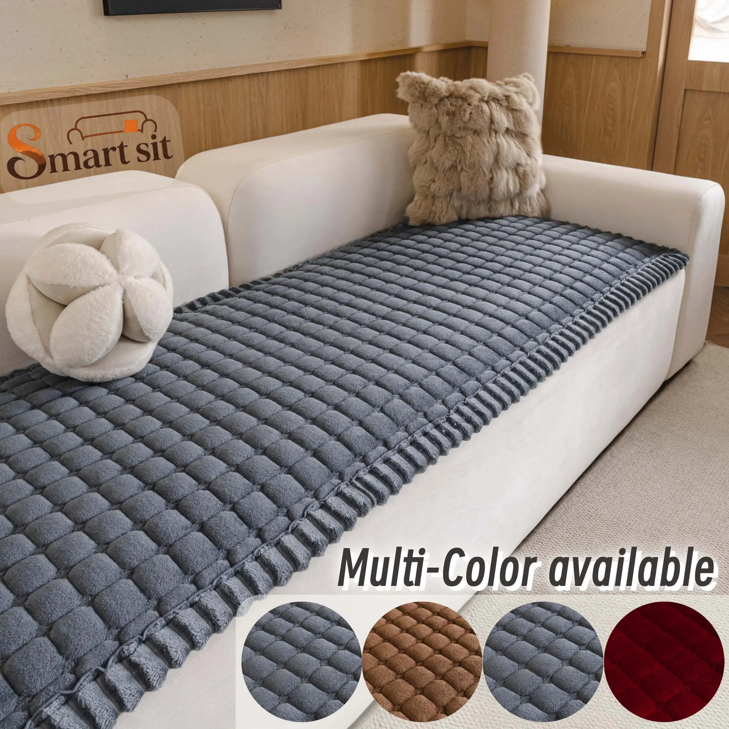 Plush Sofa Cover, 1 Piece Solid Color Couch Seat Pad, Soft Pet Friendly Couch Protector, Non-Slip & Machine Washable Furniture Cover, Available in Multiple Colors for Sectional Sofas, Loveseats & 1-4 Seater Couches.
