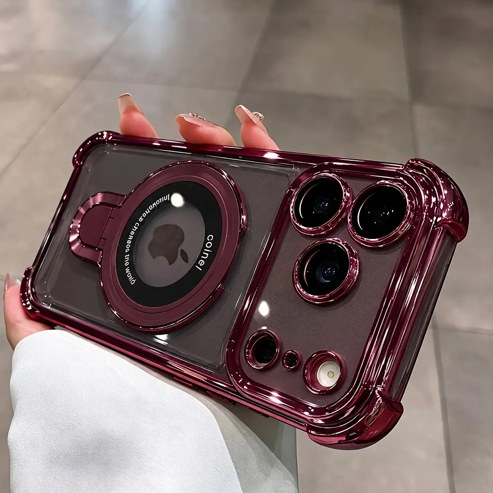 Circular bracket electroplated transparent phone case, suitable for iPhone 18 Pro Max 17 Air 16 15Plus 14 13 12 11&Galaxy S26 S25 S24 S23 S22 protective case, high-end phone case, four corner airbag anti fall protective cover. ﻿