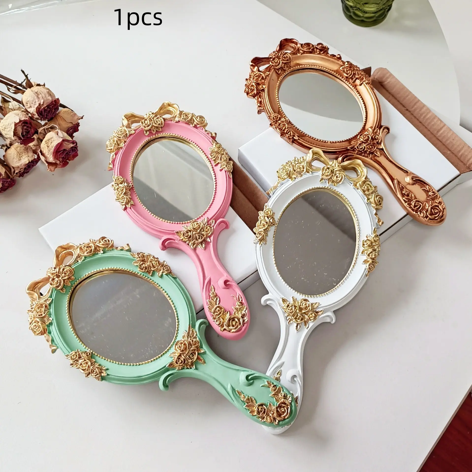 European Vintage Handle Mirror, Handheld Oval Baroque Mirror, Home Decor, Festival Gift, Hotel Photography Accessory