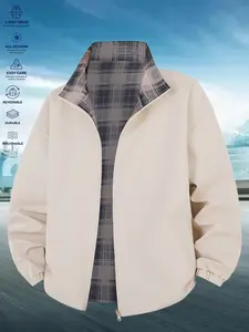 Unisex Zipper Jacket, Two-Sided Wearable Design, Windproof Stand Collar, Lightweight Four-Season Outerwear, Elastic Sleeve Cuffs, Casual Street Style