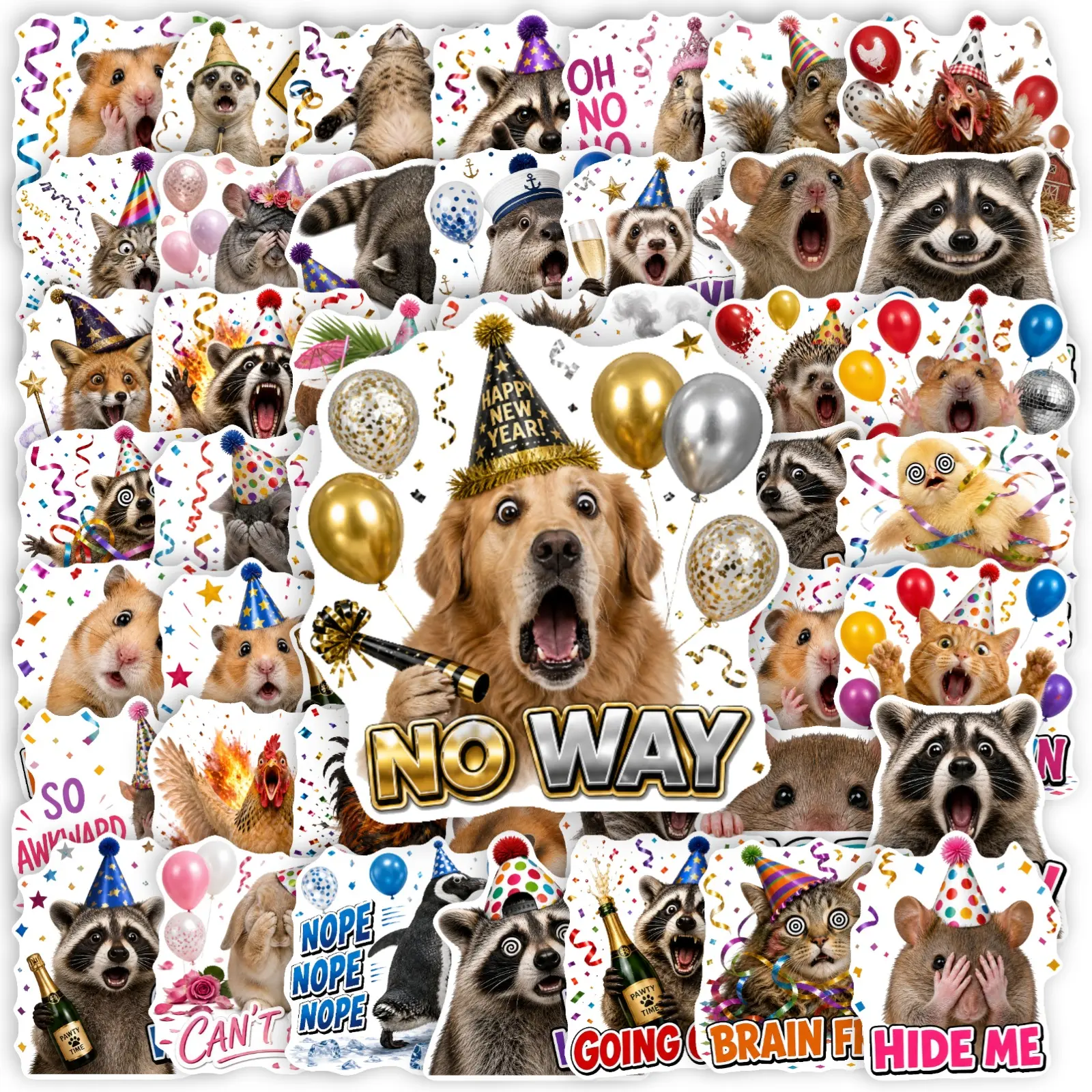 50Pcs Funny Cat Meme Stickers, Meltdown Party Orange Cat Labels, Cartoon Birthday Animal Decor Decals, Planner Accessories, Office Products, Back To School Notebook Decor