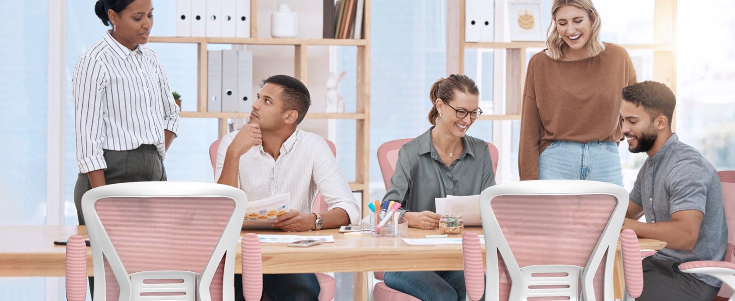 Ergonomic Office Chair, Computer Chair with Adjustable Height, Flip-Up Arms and Lumbar Support, Breathable Mesh Desk Chair for Home Study Working (Without Headrest, Pink)